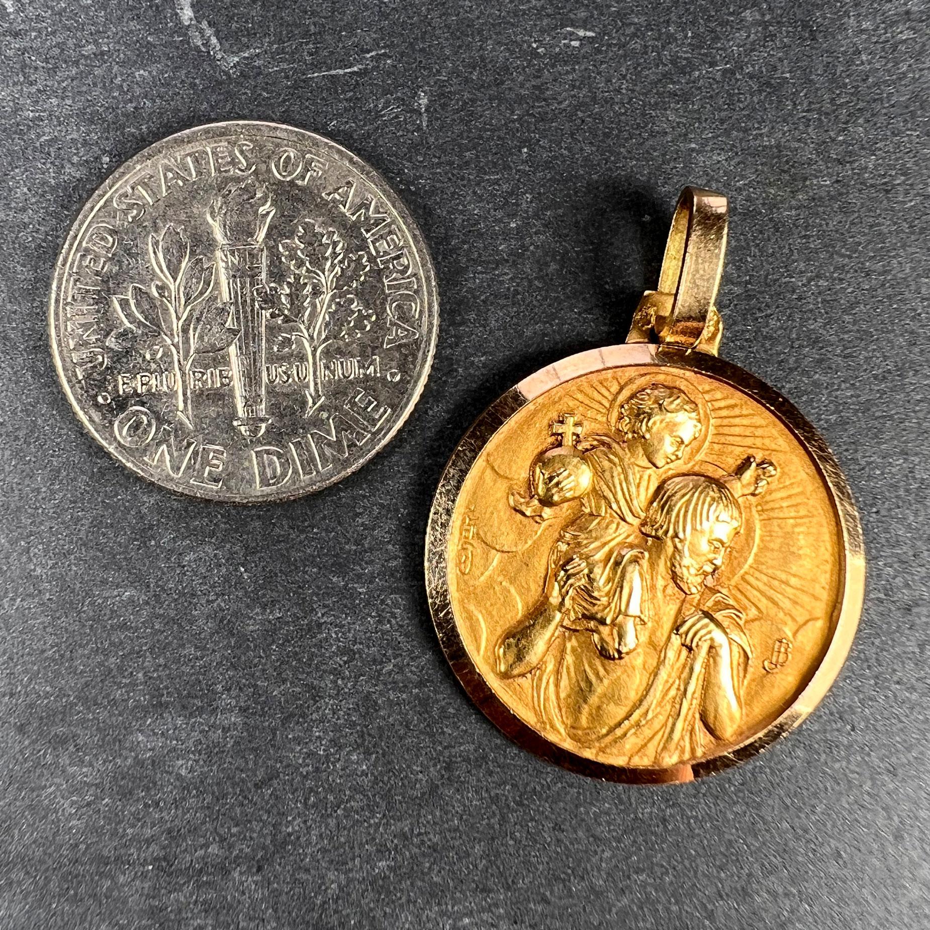 French Saint Christopher 18K Yellow Gold Charm Pendant 5