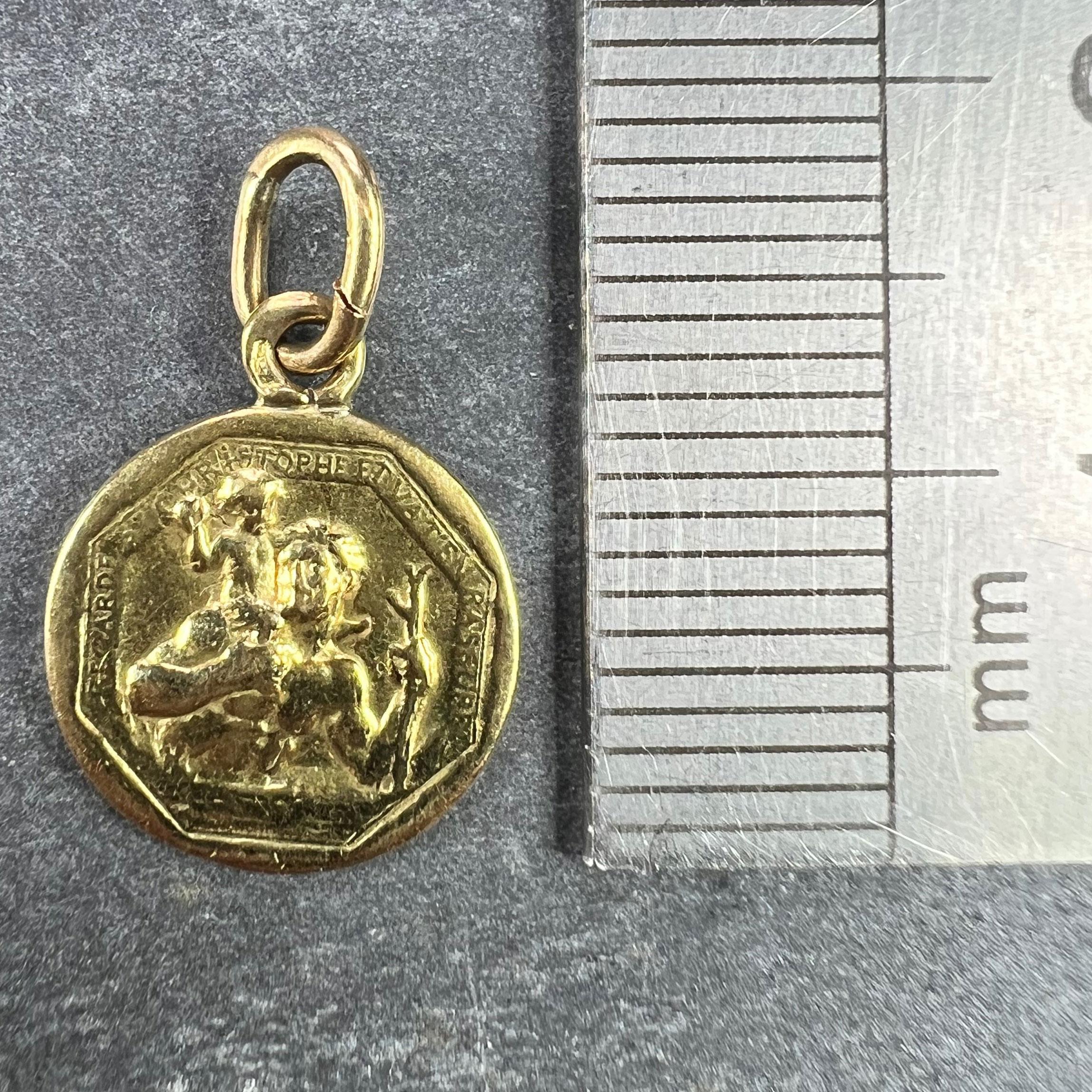 French Saint Christopher 18K Yellow Gold Charm Pendant For Sale 5