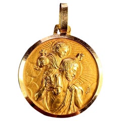 Vintage French Saint Christopher 18K Yellow Gold Charm Pendant