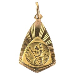 French Saint Christopher 18K Yellow Gold Charm Pendant Medal