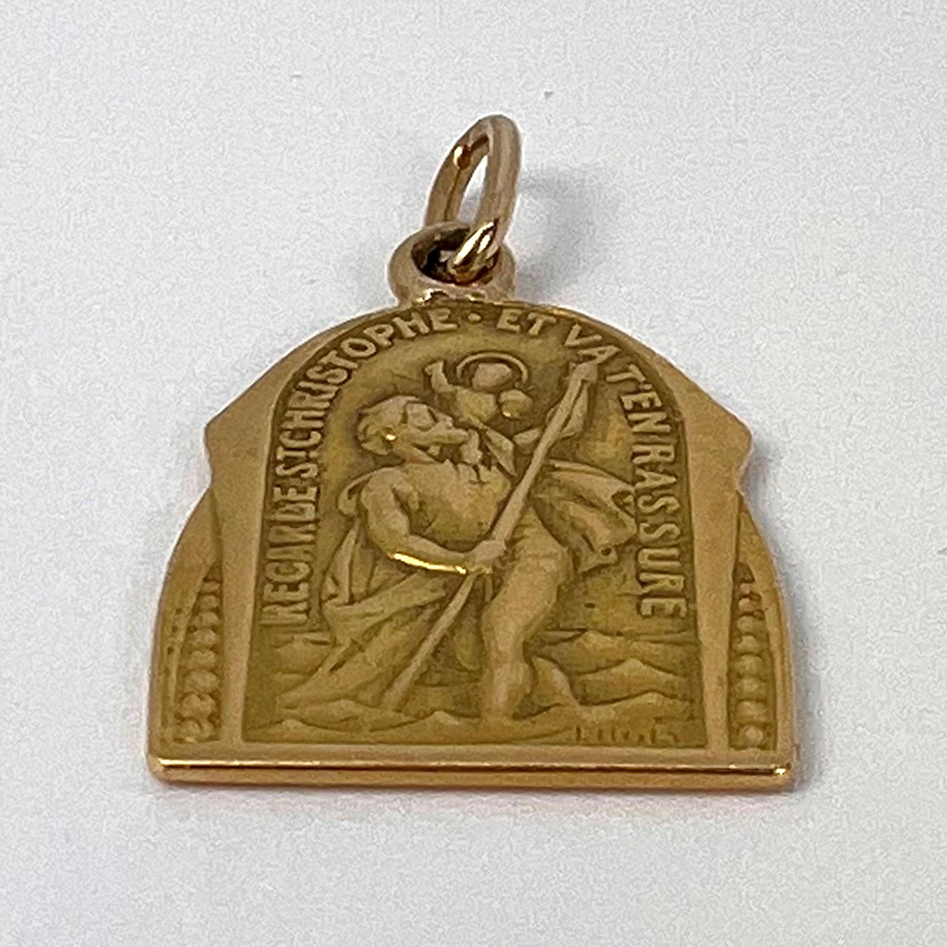 French Saint Christopher Triumph of Speed 18K Yellow Gold Charm Pendant  13
