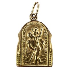 French Saint Christopher Triumph of Speed 18K Yellow Gold Charm Pendant 