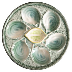 French Saint Clément Majolica Blue Green & Yellow Lemon Wedge Oyster Plate 1920s