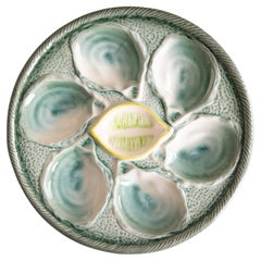 French Saint Clément Majolica Blue Green & Yellow Lemon Wedge Oyster Plate 1920s