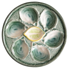 French Saint Clément Majolica Blue Green & Yellow Lemon Wedge Oyster Plate 1920s