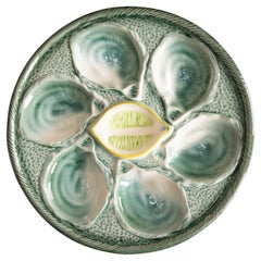 French Saint Clément Majolica Blue Green & Yellow Lemon Wedge Oyster Plate 1920s