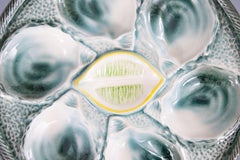 French Saint Clément Majolica Green & Yellow Lemon Wedge Oyster Plate, c. 1920