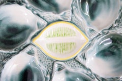 French Saint Clément Majolica Green & Yellow Lemon Wedge Oyster Plate, c. 1920