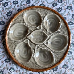 French Saint Clément Majolica Oyster Plates , 1960s, Set of 6