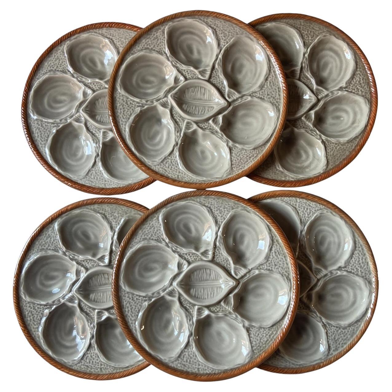 French Saint Clément Majolica Oyster Plates , 1960s, Set of 6