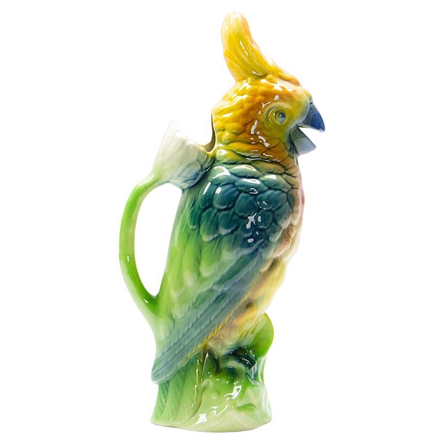 French Saint Clément Majolica Parrot Absinthe Pitcher Decanter For Sale