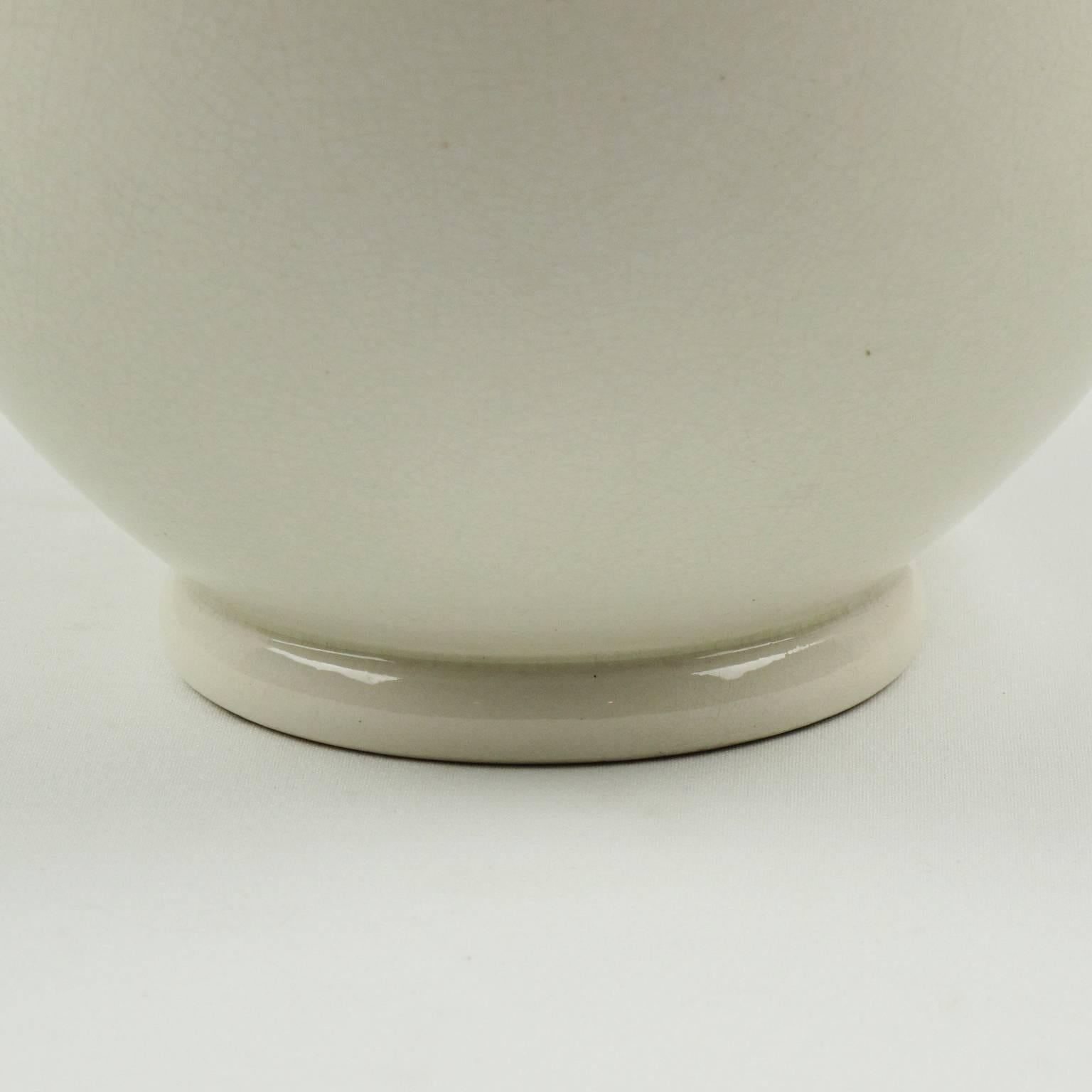 Mid-20th Century French Saint Clement Modernist Art Deco Off-White Crackle Glaze Ceramic Vase