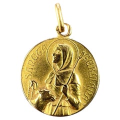 Vintage French Saint Germaine Germane 18K Yellow Gold Medal Pendant