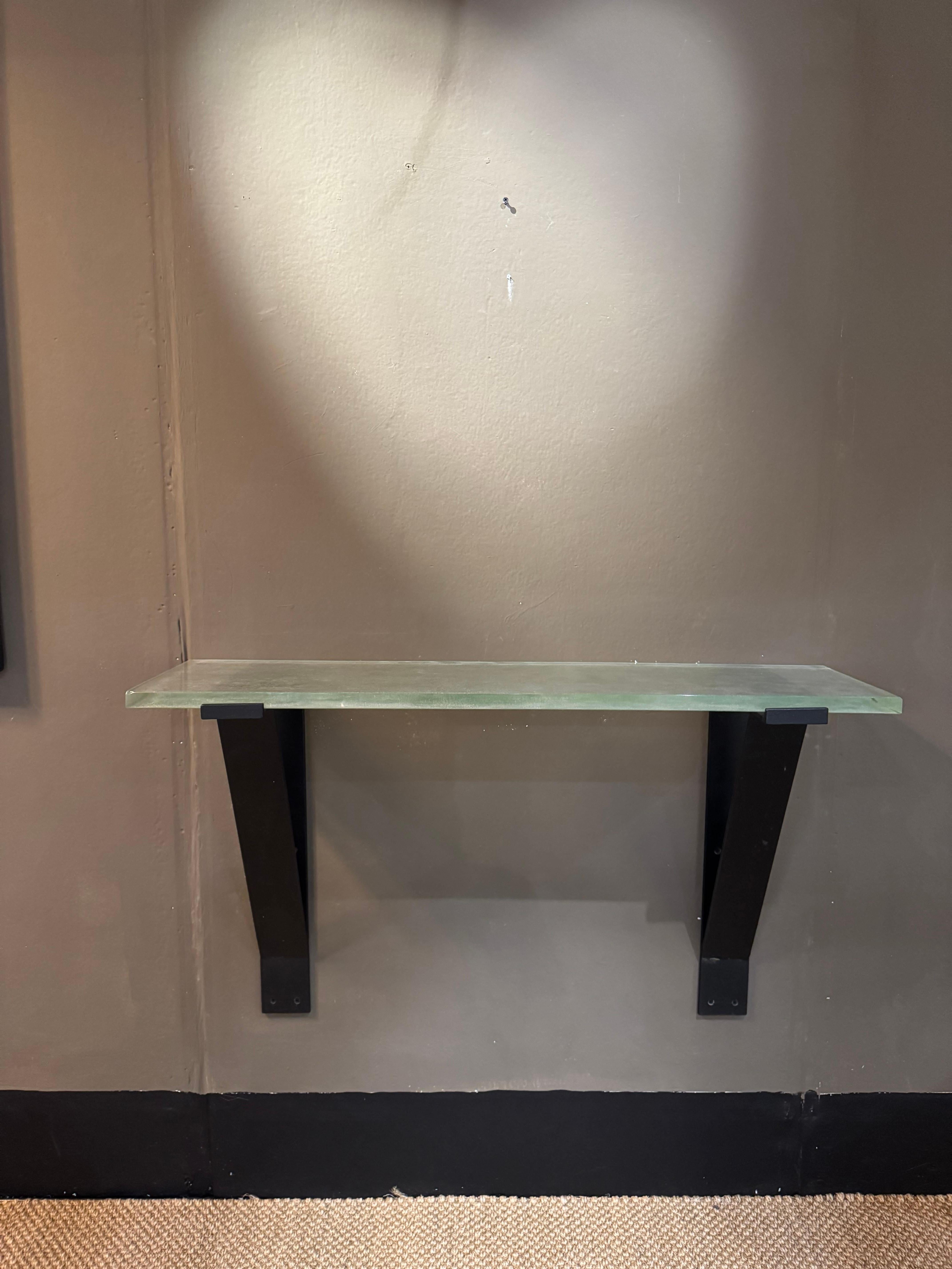 Early 20th Century French Saint Gobain glass and iron wall mounted console table For Sale