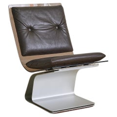 French Saint-Gobain Glass + Leather Accent Chair by Maison Jansen, 1960s