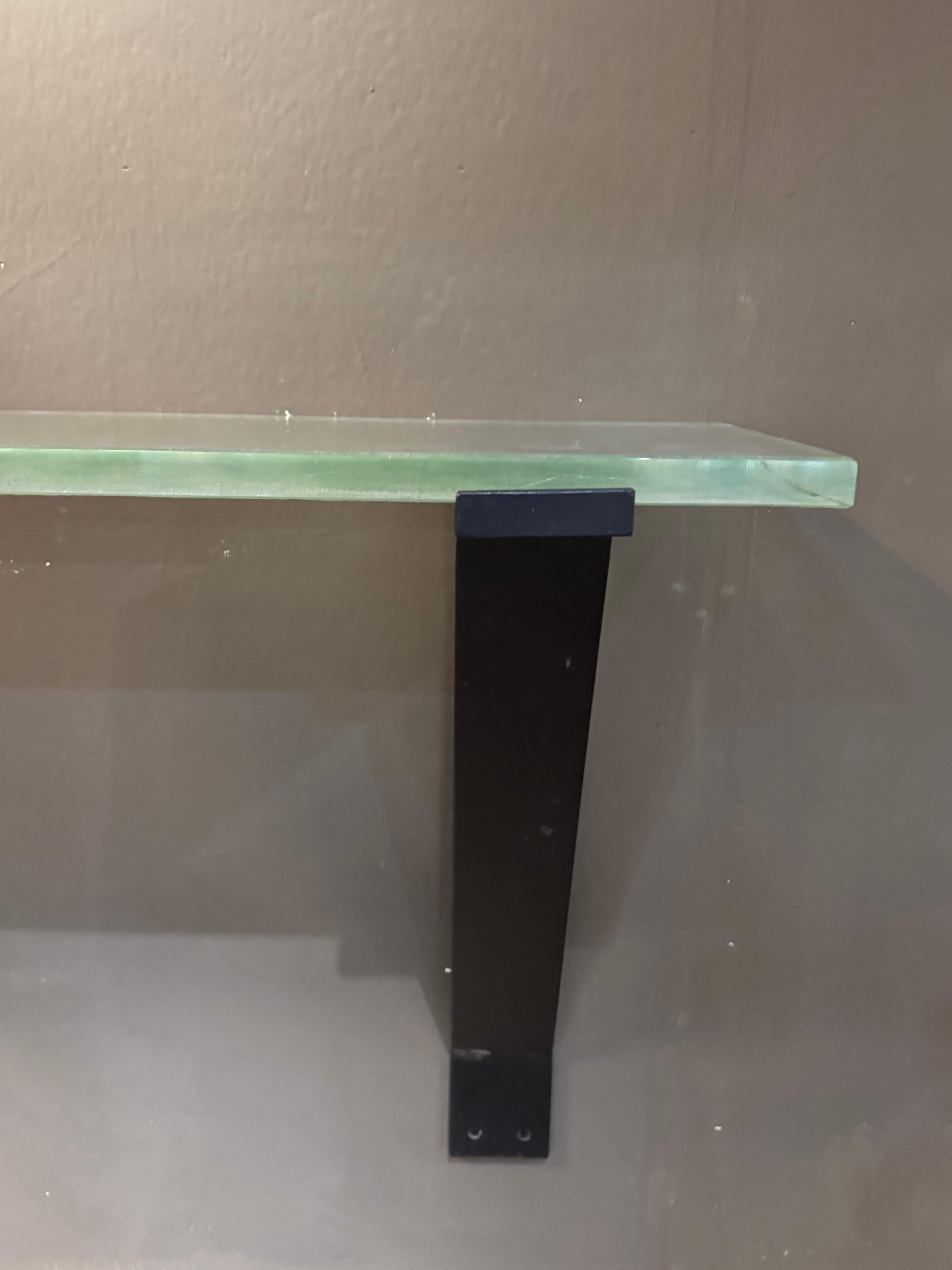 Art Deco French Saint Gobain Modernist  glass and iron wall mounted console table For Sale