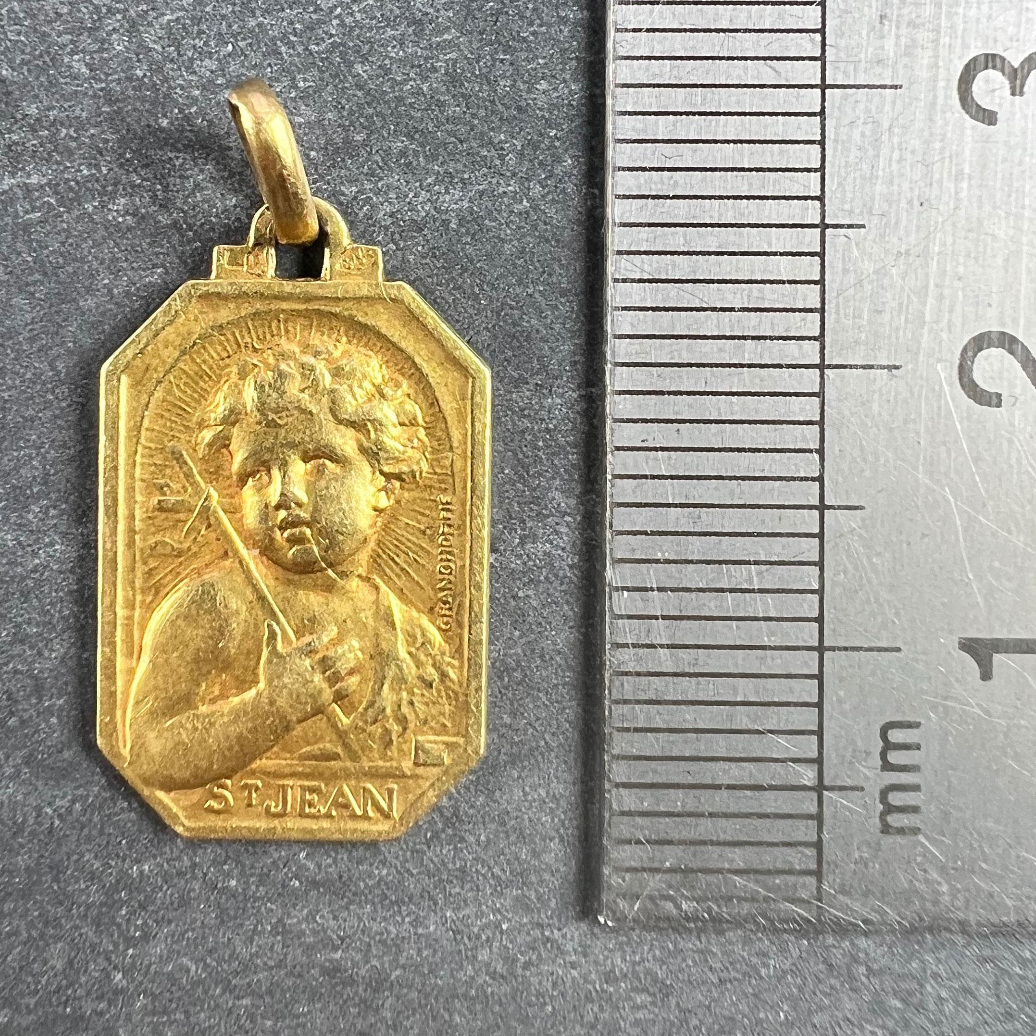 French Saint John the Baptist Jean 18K Yellow Gold Charm Pendant For Sale 6