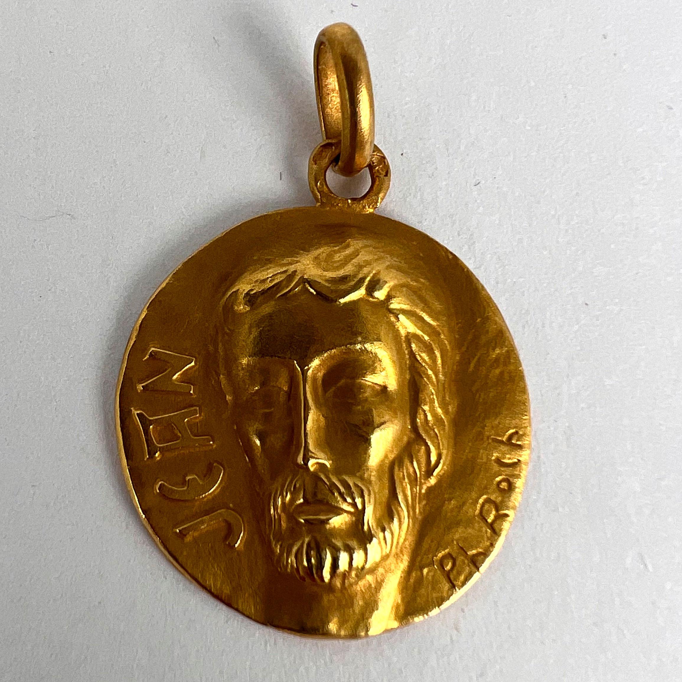 French Saint John the Baptist Jean 18K Yellow Gold Charm Pendant For Sale 8