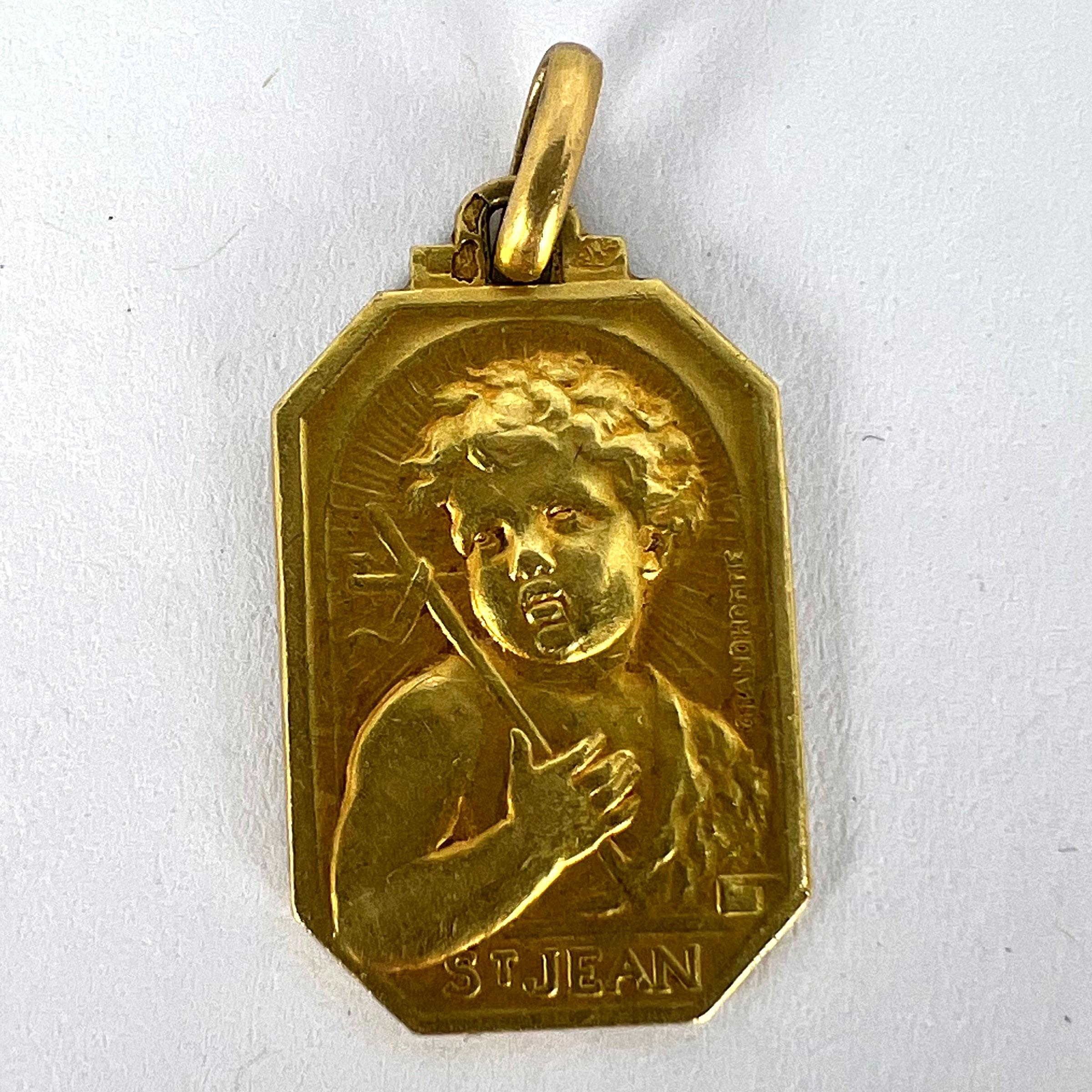 French Saint John the Baptist Jean 18K Yellow Gold Charm Pendant For Sale 8