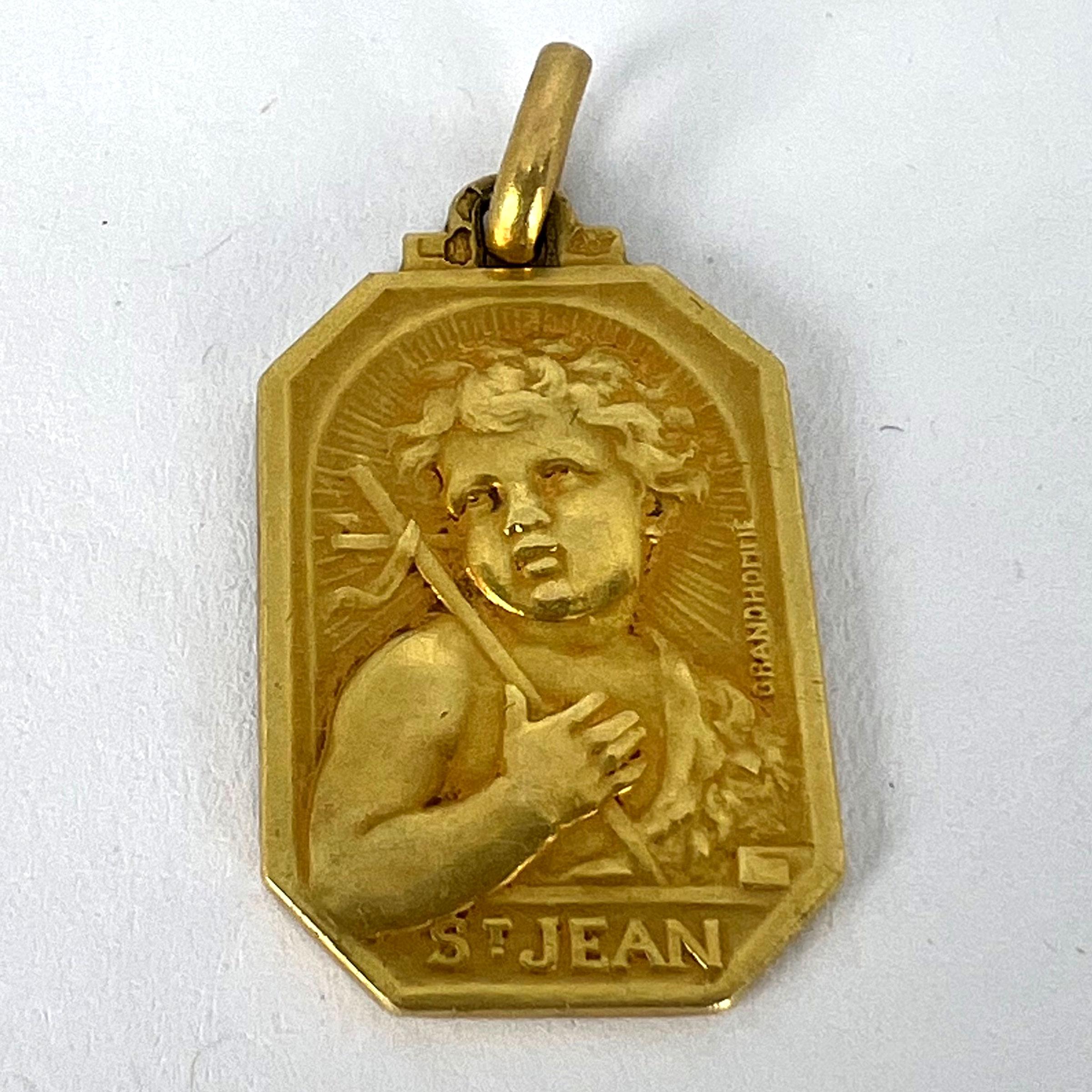 French Saint John the Baptist Jean 18K Yellow Gold Charm Pendant For Sale 9