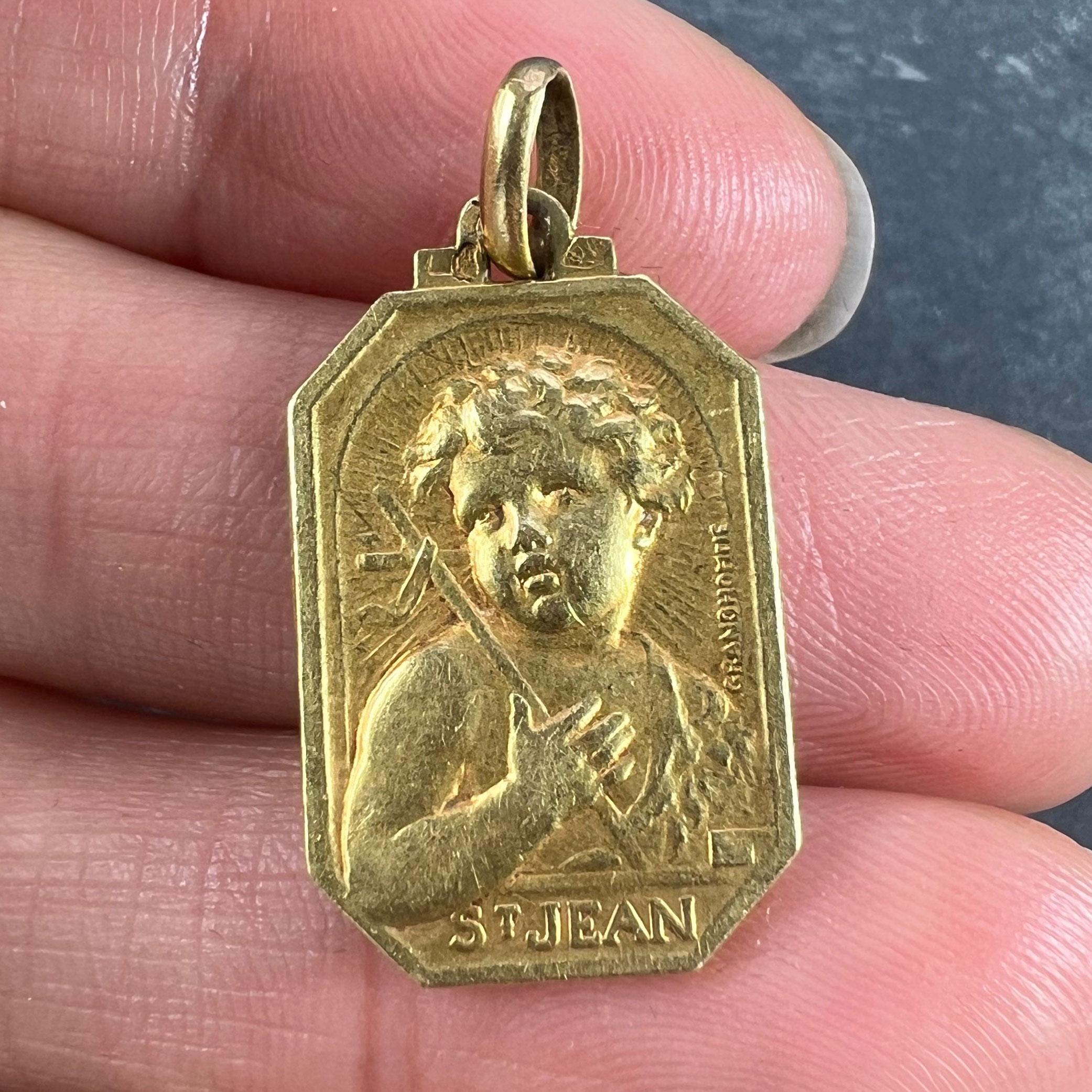 French Saint John the Baptist Jean 18K Yellow Gold Charm Pendant For Sale 1