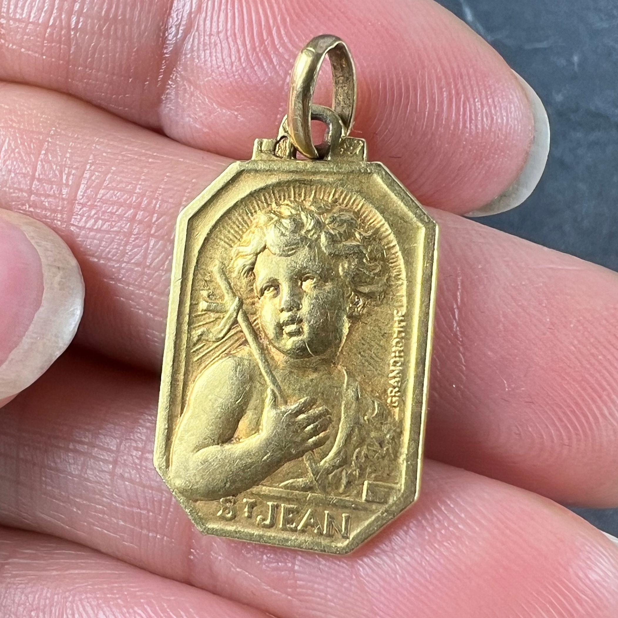French Saint John the Baptist Jean 18K Yellow Gold Charm Pendant For Sale 2