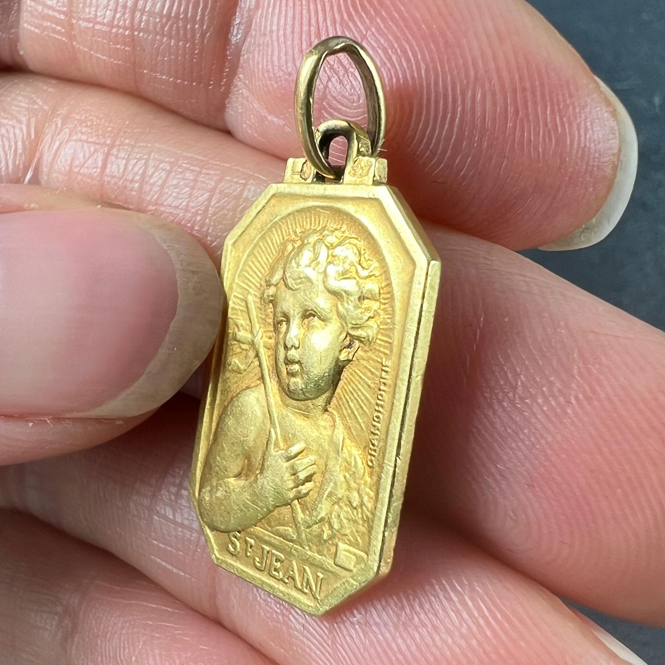 French Saint John the Baptist Jean 18K Yellow Gold Charm Pendant For Sale 3