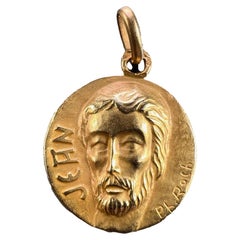 Vintage French Saint John the Baptist Jean 18K Yellow Gold Charm Pendant