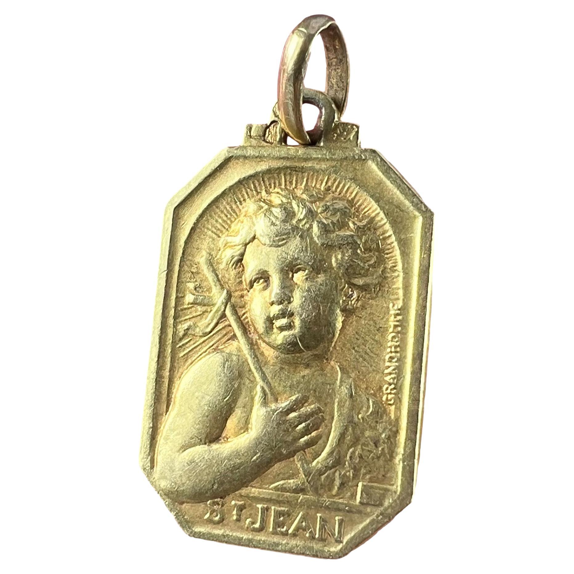 French Saint John the Baptist Jean 18K Yellow Gold Charm Pendant For Sale