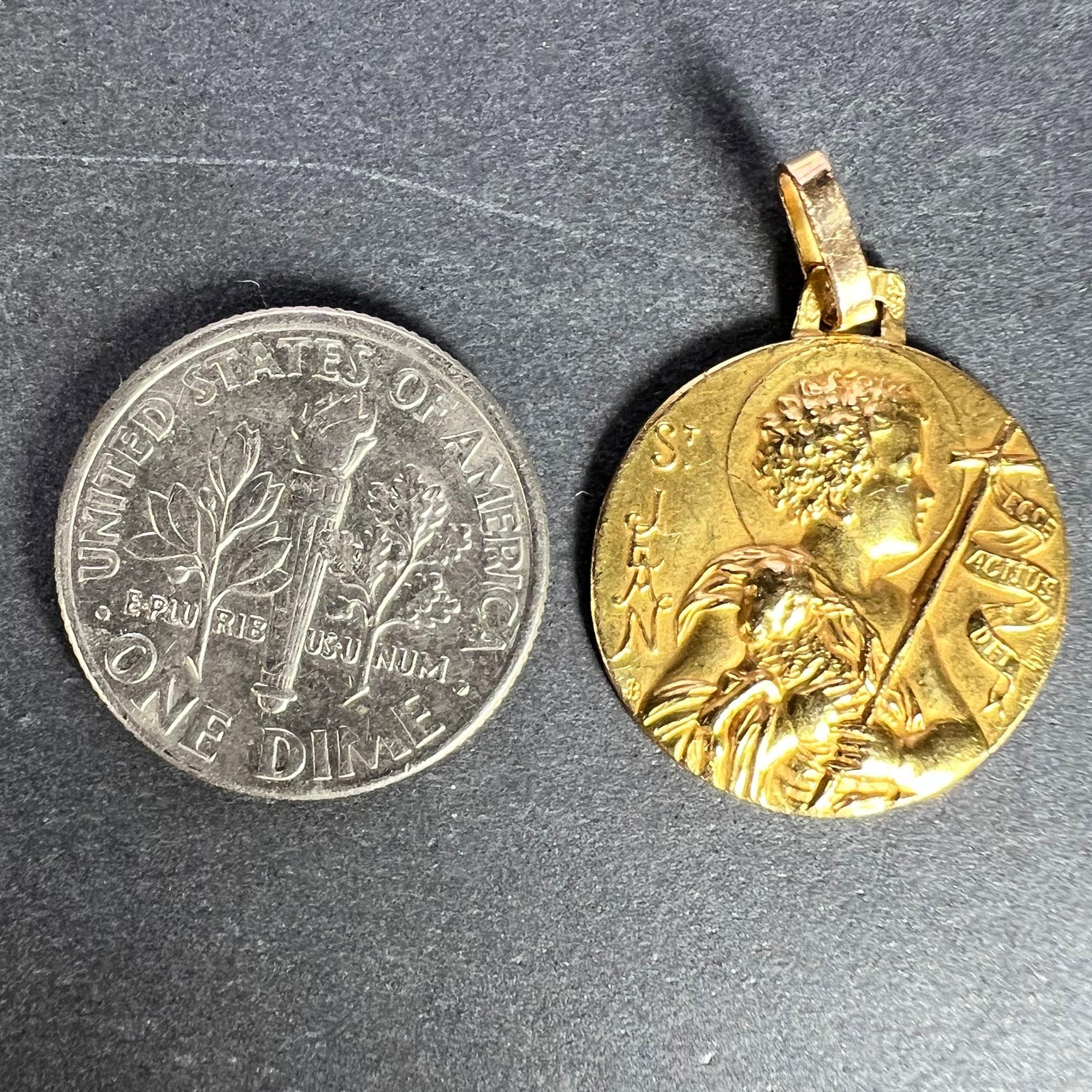 French Saint John the Baptist Jean 18K Yellow Gold Medal Pendant For Sale 6