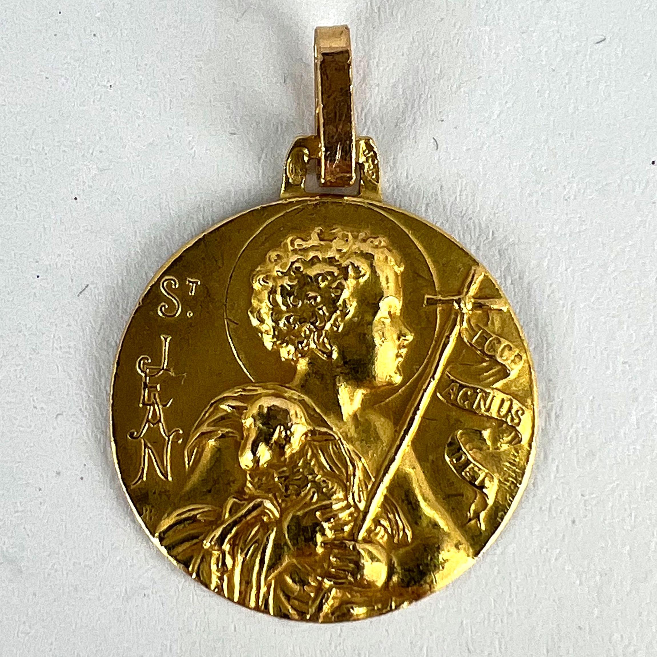 French Saint John the Baptist Jean 18K Yellow Gold Medal Pendant For Sale 7