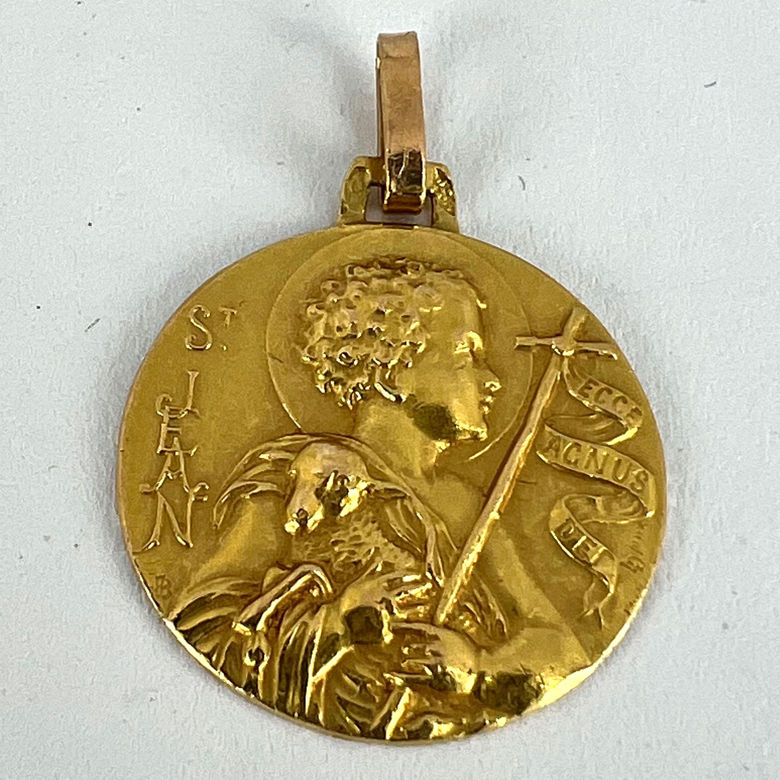 French Saint John the Baptist Jean 18K Yellow Gold Medal Pendant For Sale 8