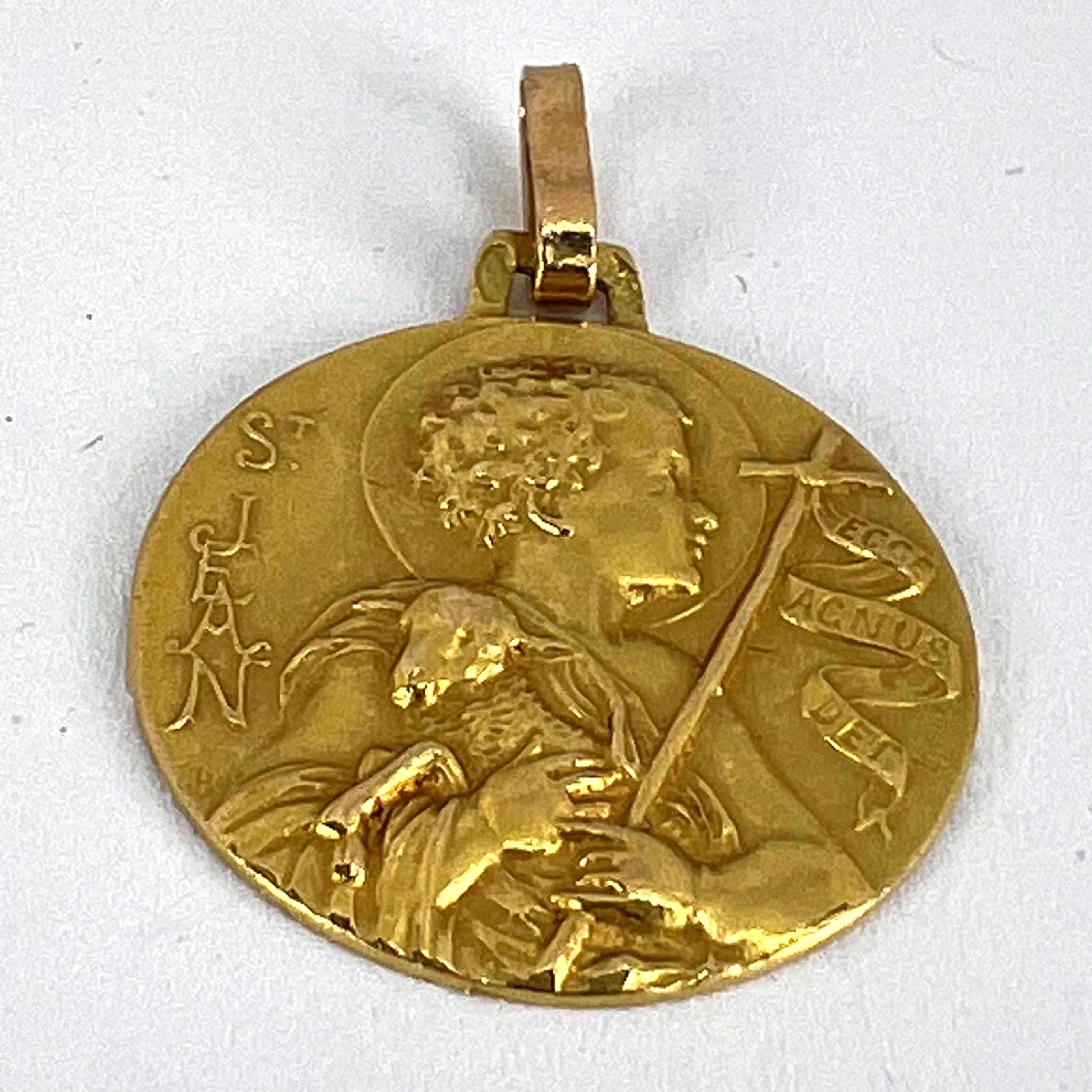 French Saint John the Baptist Jean 18K Yellow Gold Medal Pendant For Sale 9
