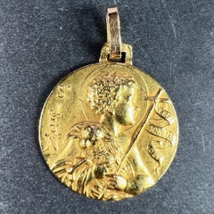 French Saint John the Baptist Jean 18K Yellow Gold Medal Pendant