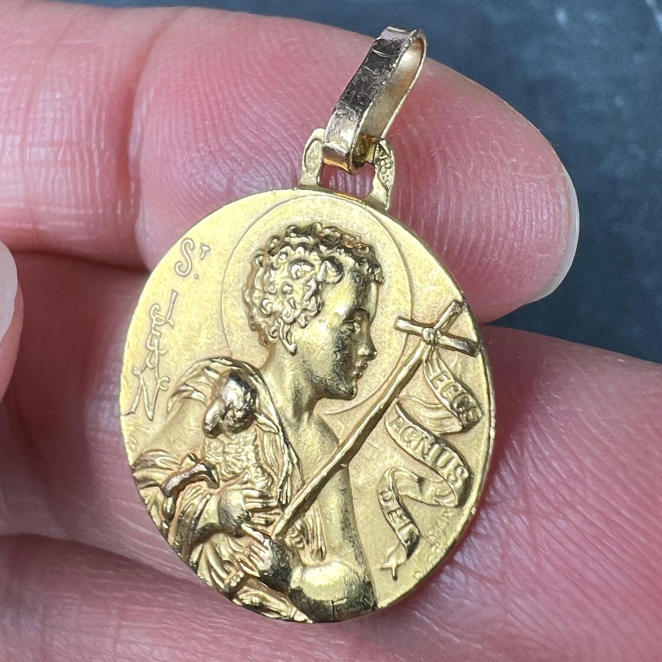 French Saint John the Baptist Jean 18K Yellow Gold Medal Pendant For Sale 2