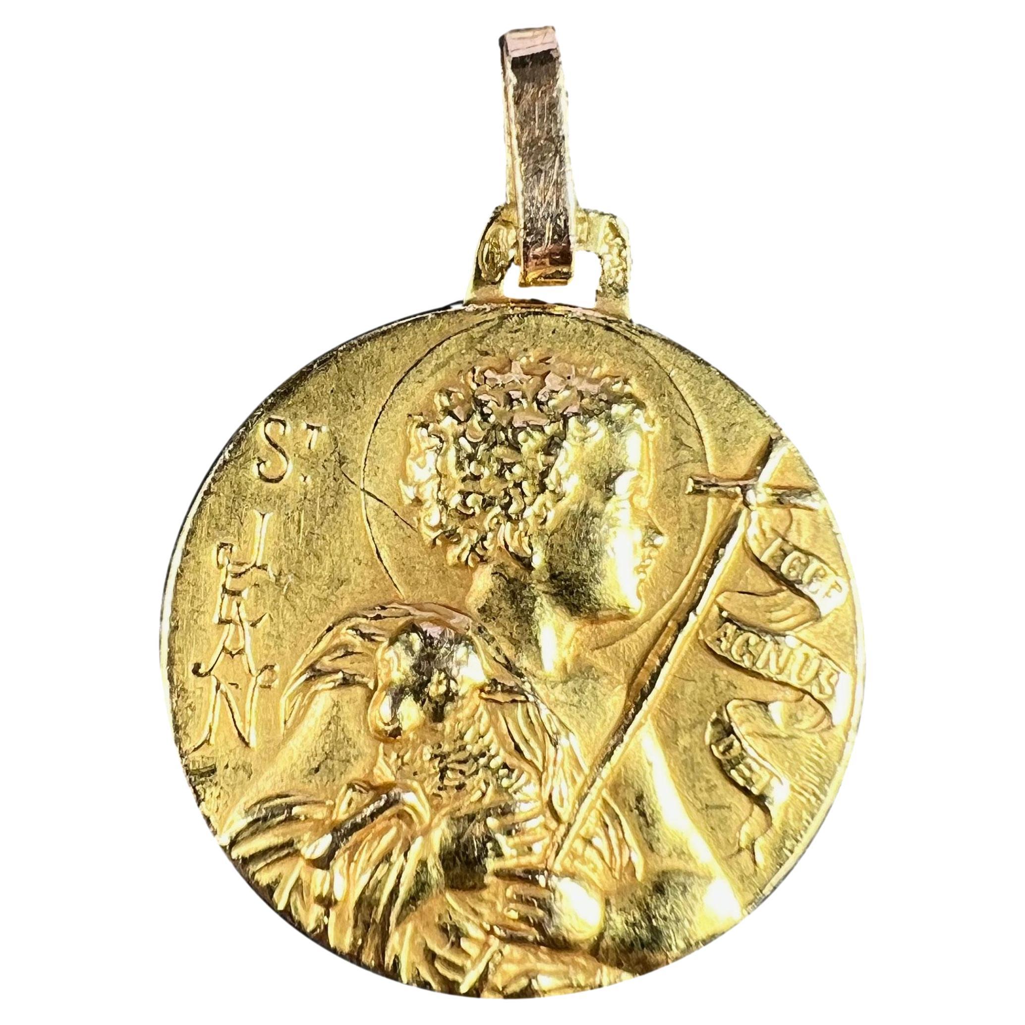 French Saint John the Baptist Jean 18K Yellow Gold Medal Pendant For Sale