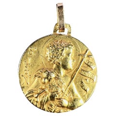 Vintage French Saint John the Baptist Jean 18K Yellow Gold Medal Pendant