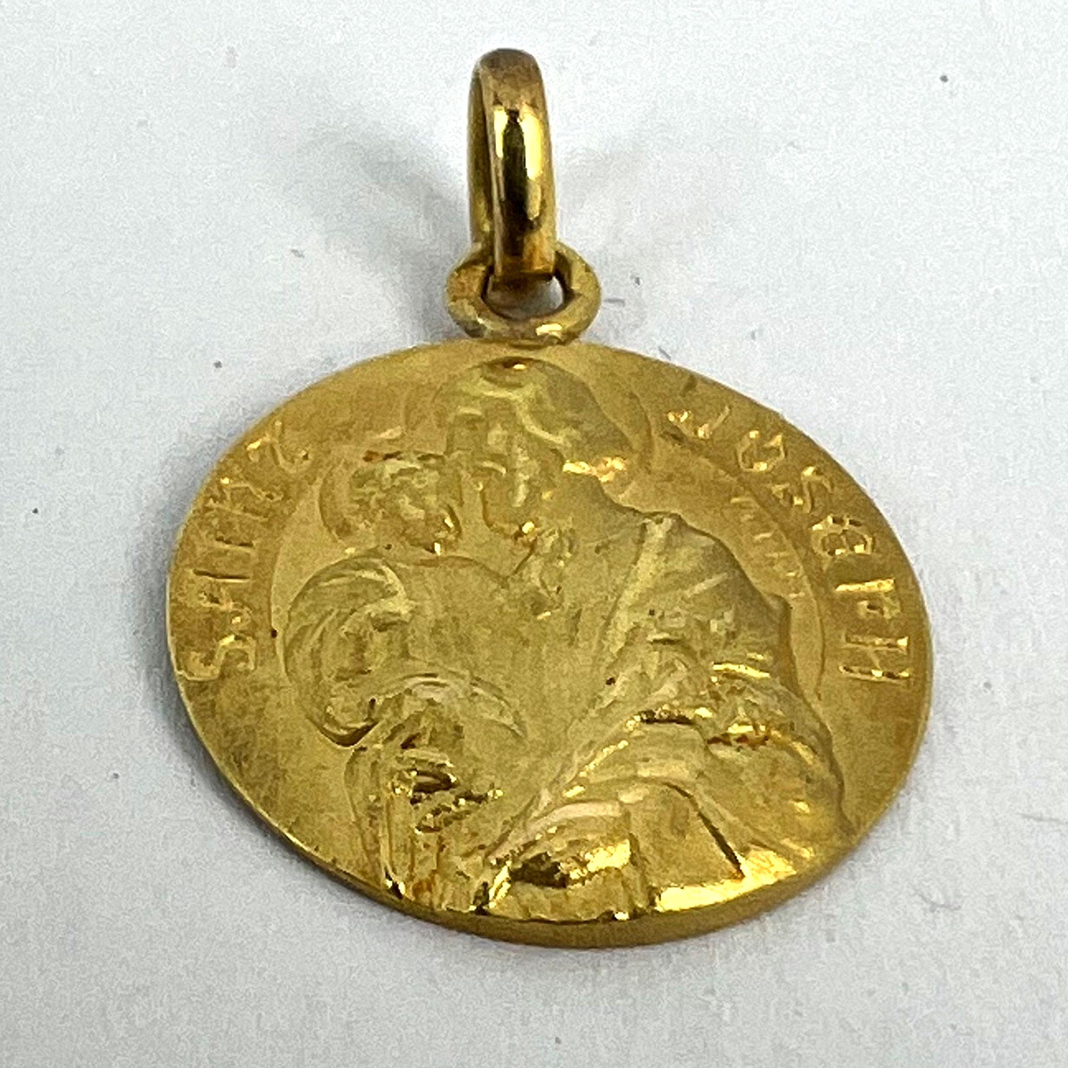 French Saint Joseph and Jesus 18K Yellow Gold Medal Pendant For Sale 9
