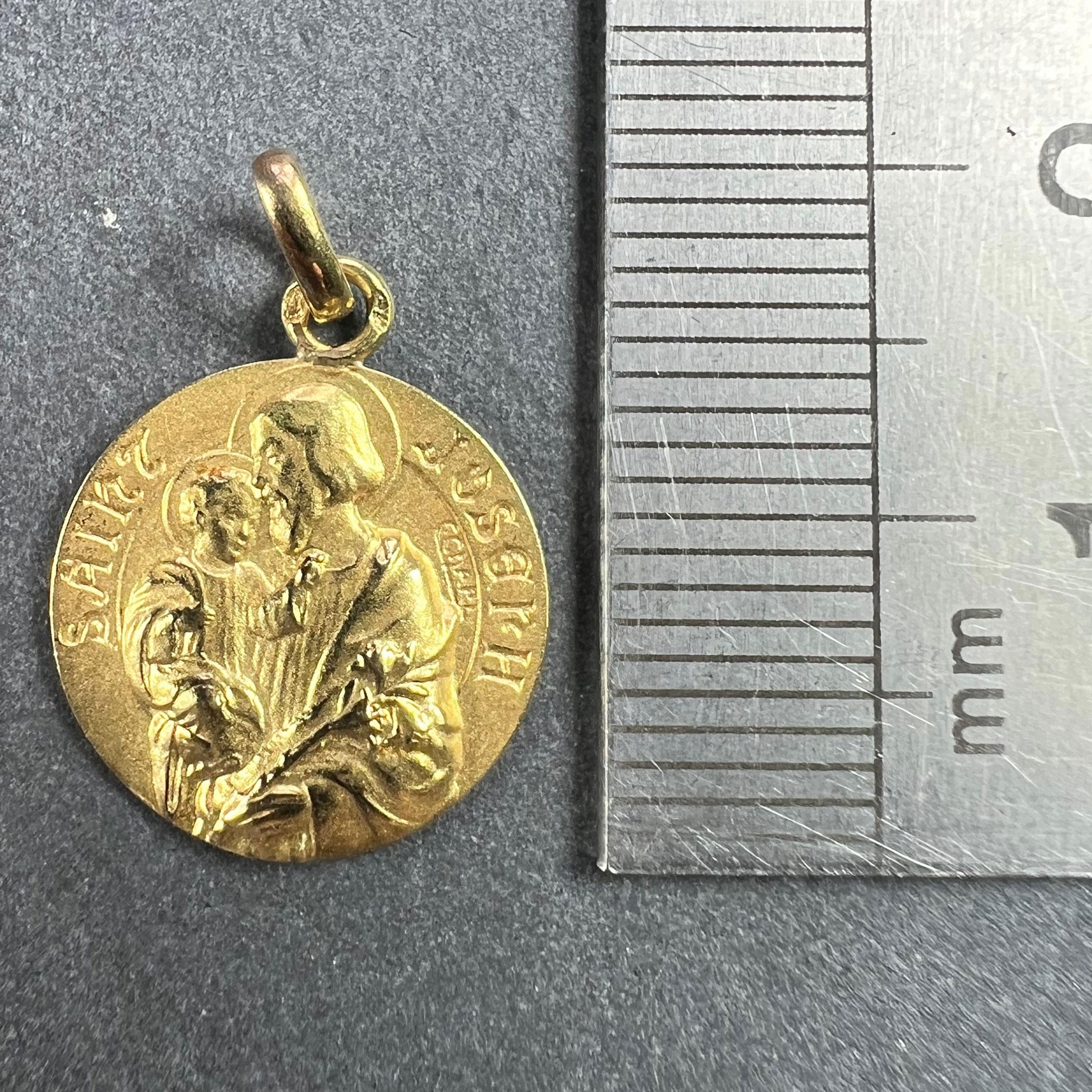 French Saint Joseph and Jesus 18K Yellow Gold Medal Pendant For Sale 5