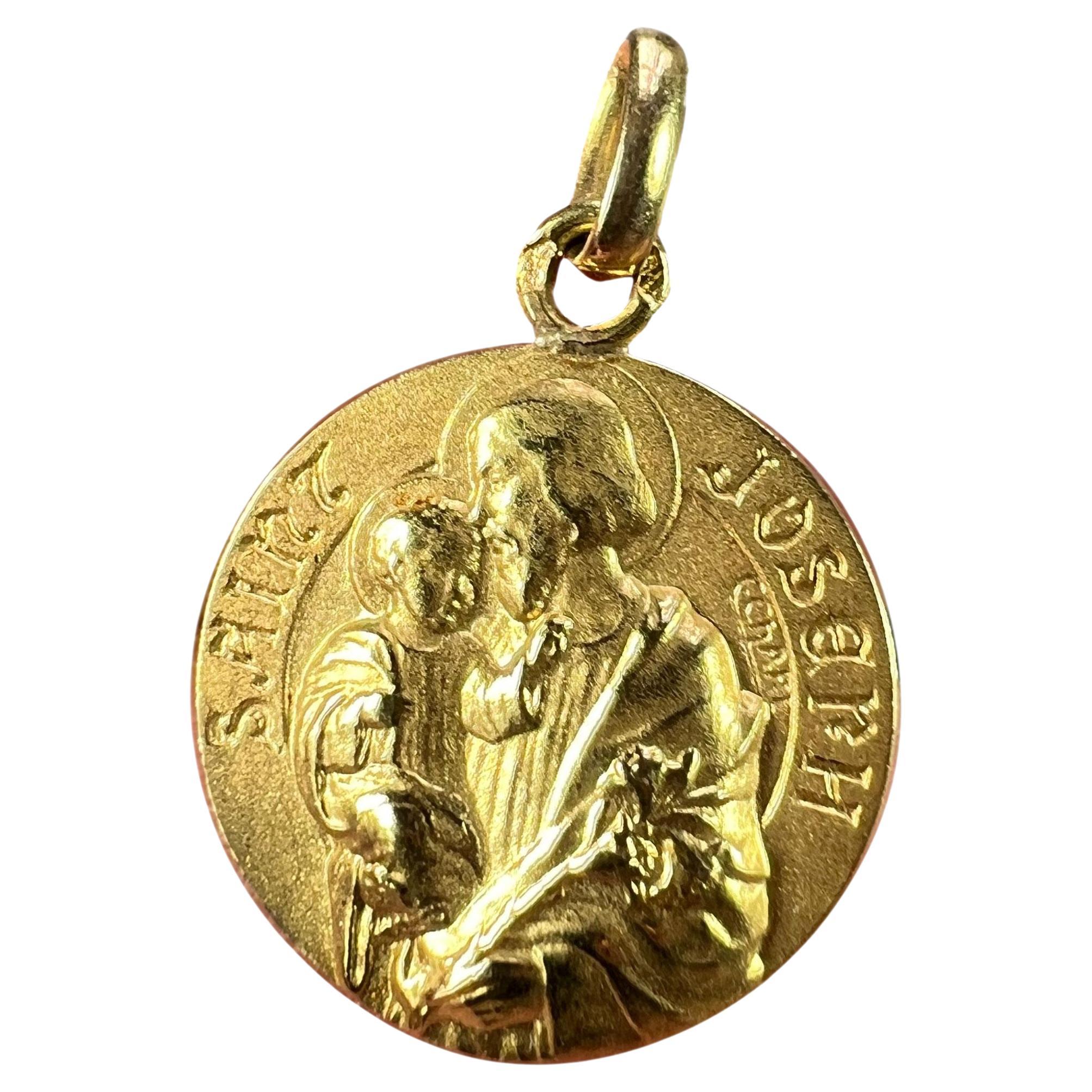 French Saint Joseph and Jesus 18K Yellow Gold Medal Pendant