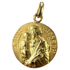 French Saint Joseph and Jesus 18K Yellow Gold Medal Pendant