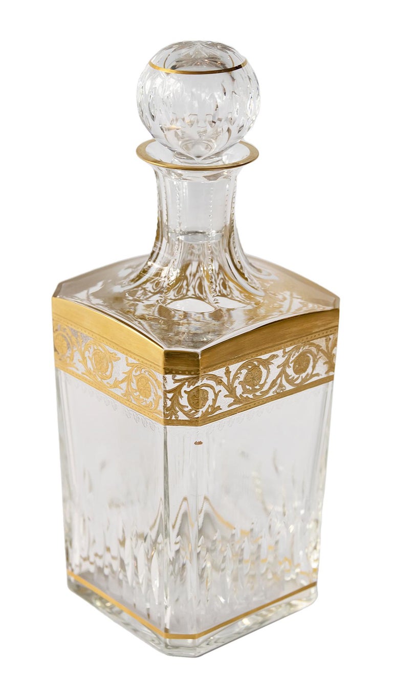 French Saint Louis crystal whiskey carafe/decanter decorated with gold pattern from 