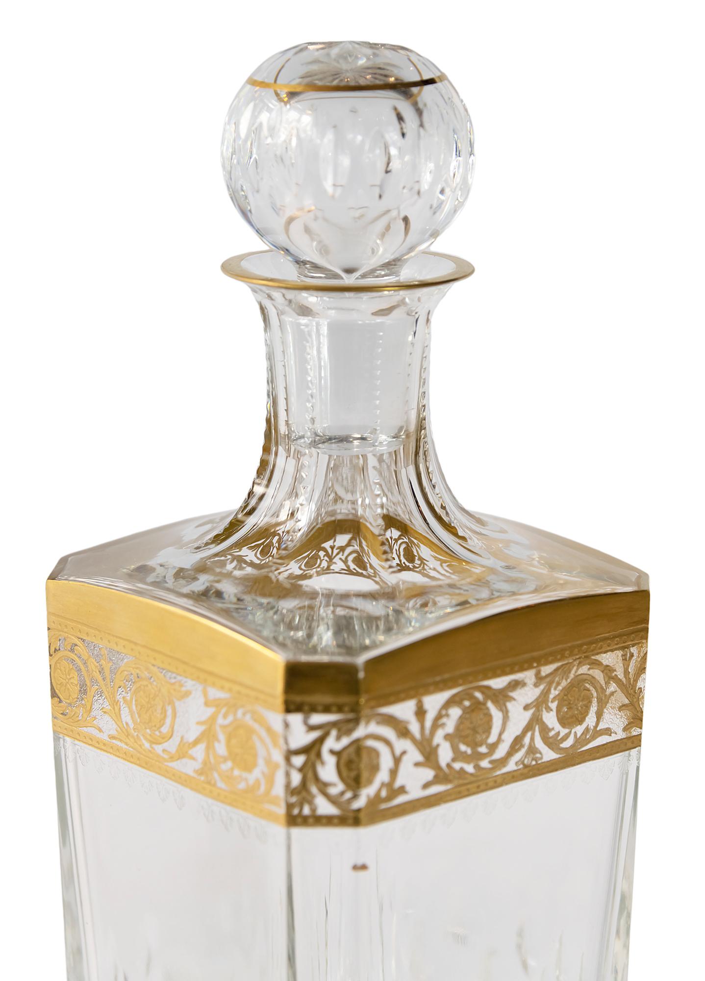 French Saint Louis crystal whiskey carafe/decanter decorated with gold pattern from 