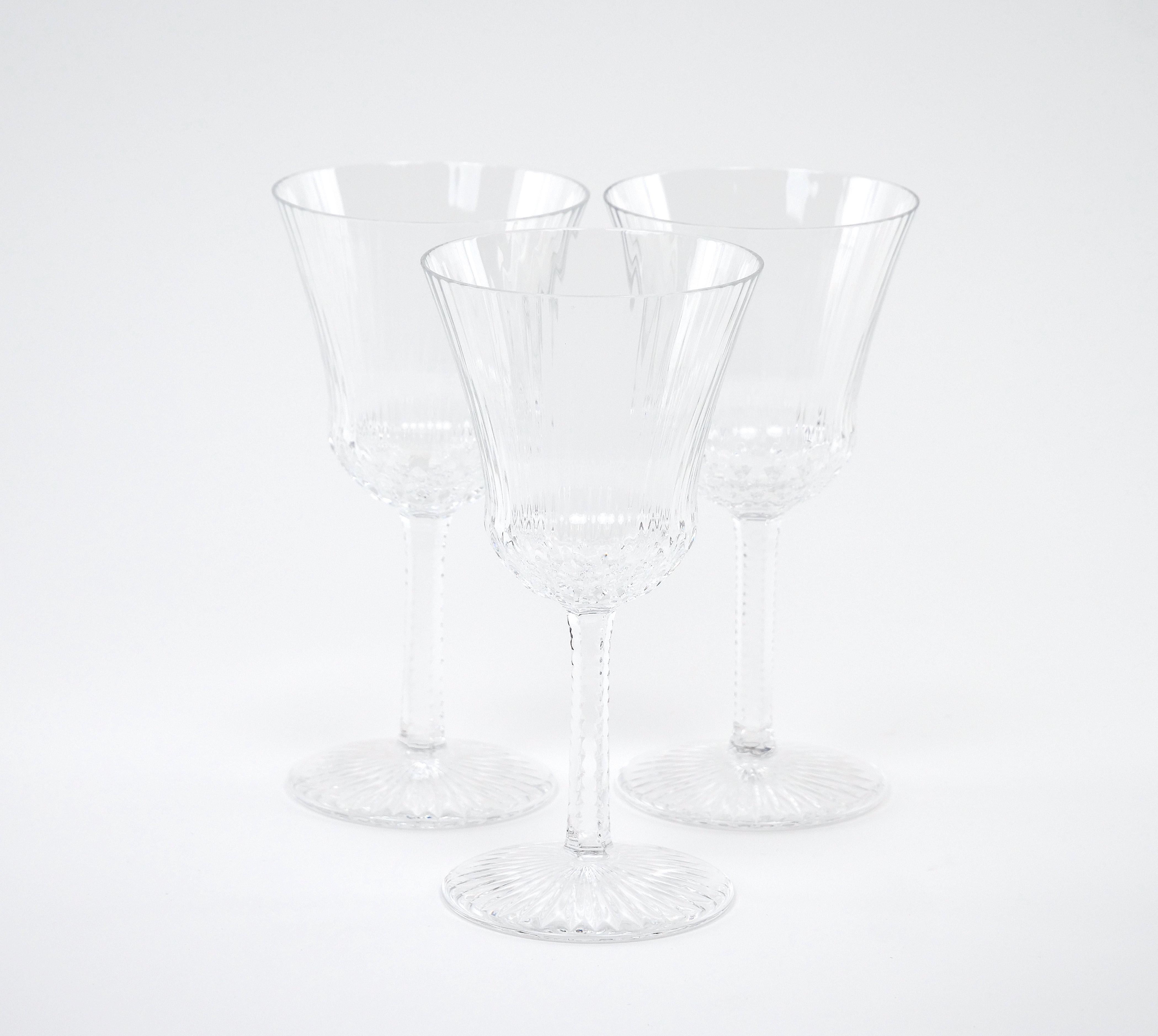 20th Century French Saint Louis Crystal Water / Wine Glass Service / 12 People For Sale