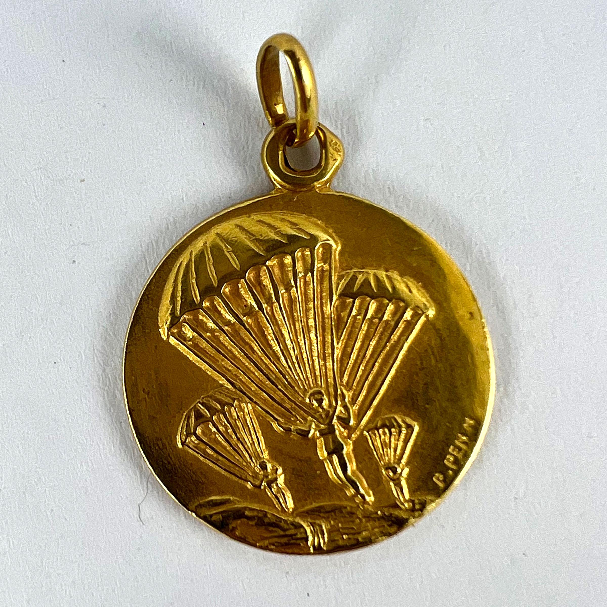 French Saint Michael Dragon Parachute Regiment 18K Yellow Gold Charm Pendant 8