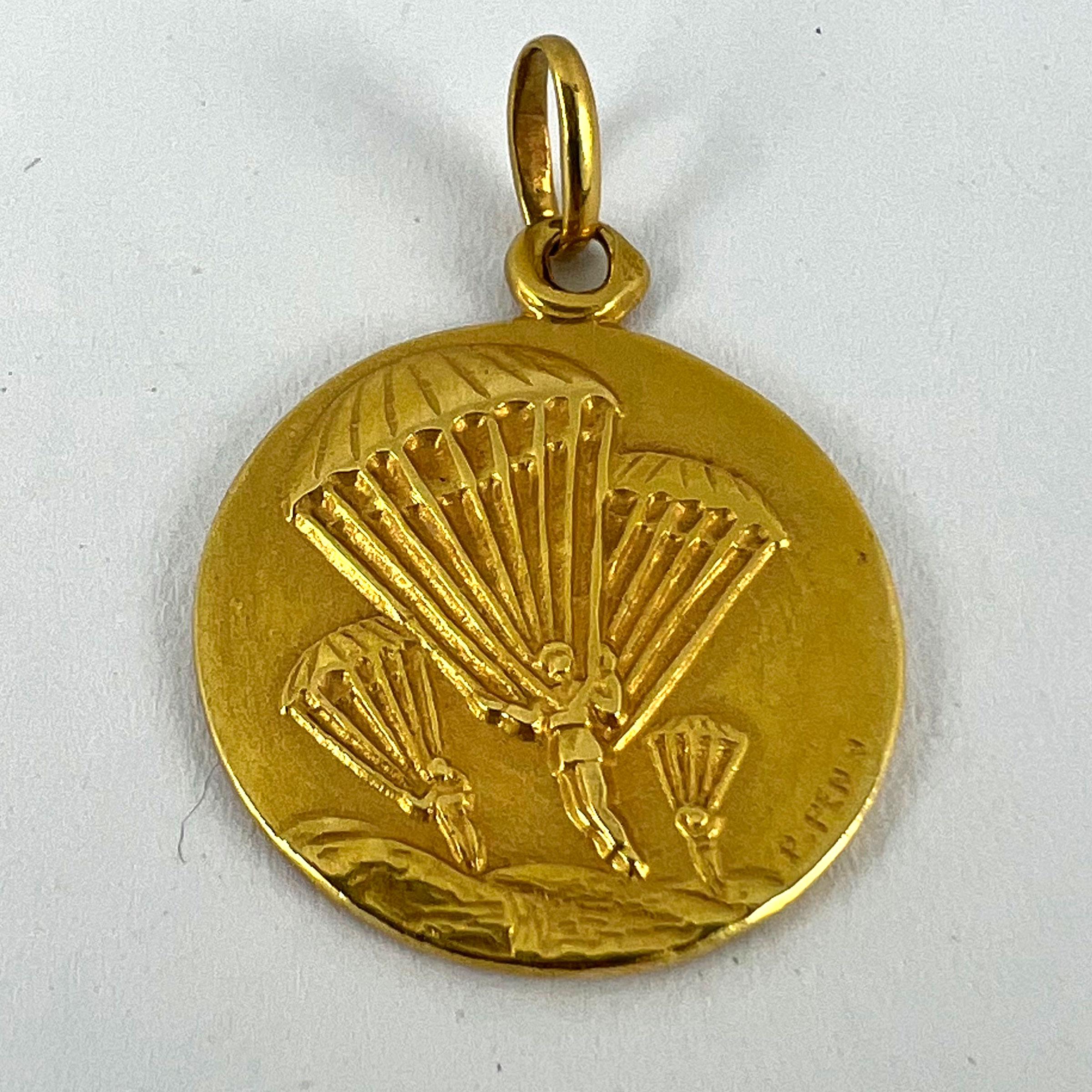 French Saint Michael Dragon Parachute Regiment 18K Yellow Gold Charm Pendant 9