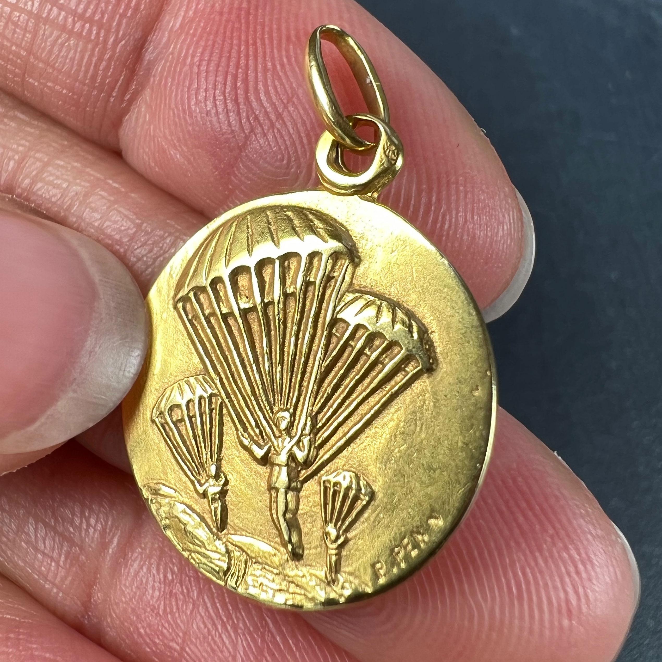French Saint Michael Dragon Parachute Regiment 18K Yellow Gold Charm Pendant 1