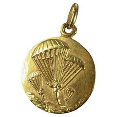 French Saint Michael Dragon Parachute Regiment 18K Yellow Gold Charm Pendant