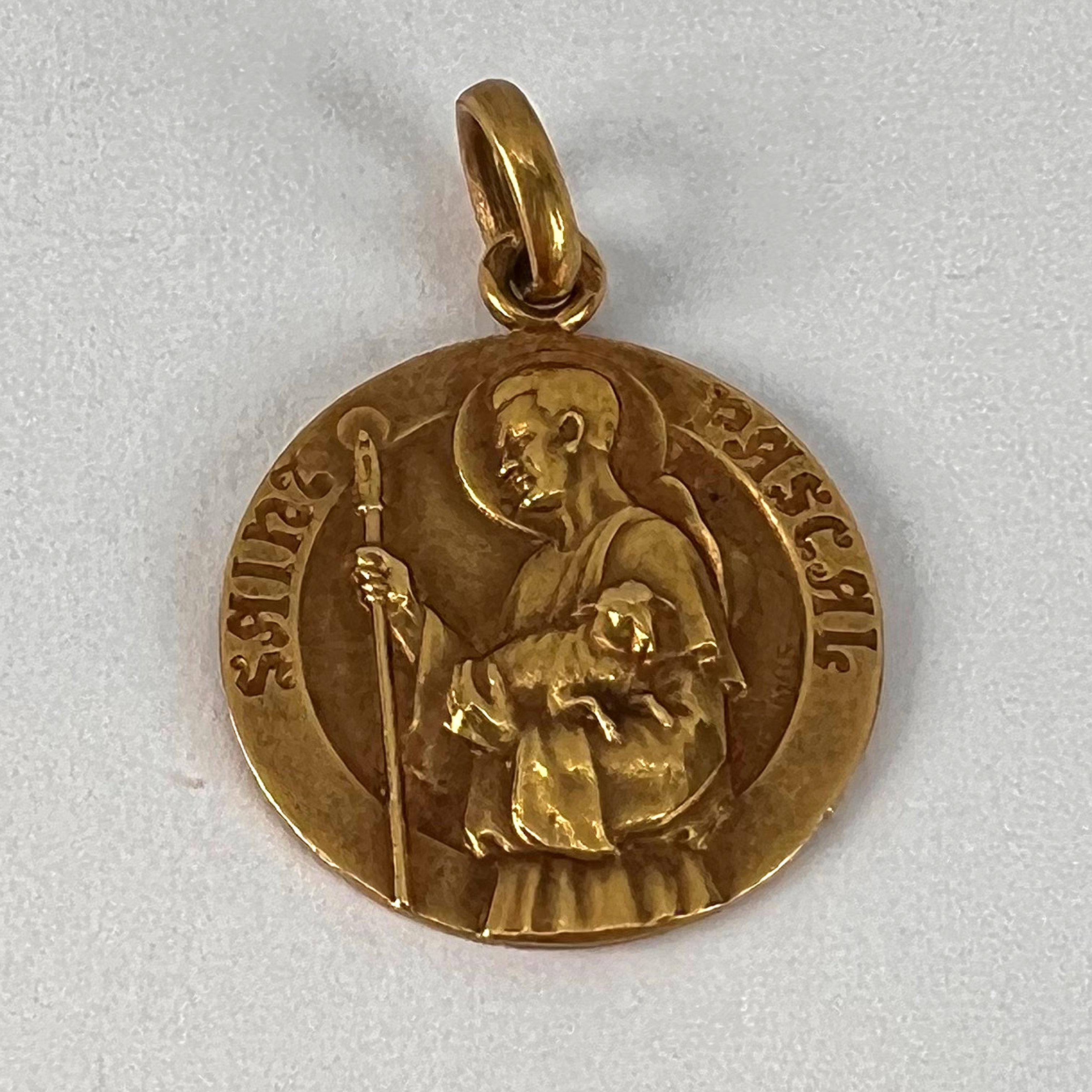 French Saint Pascal 18K Yellow Gold Charm Pendant For Sale 4