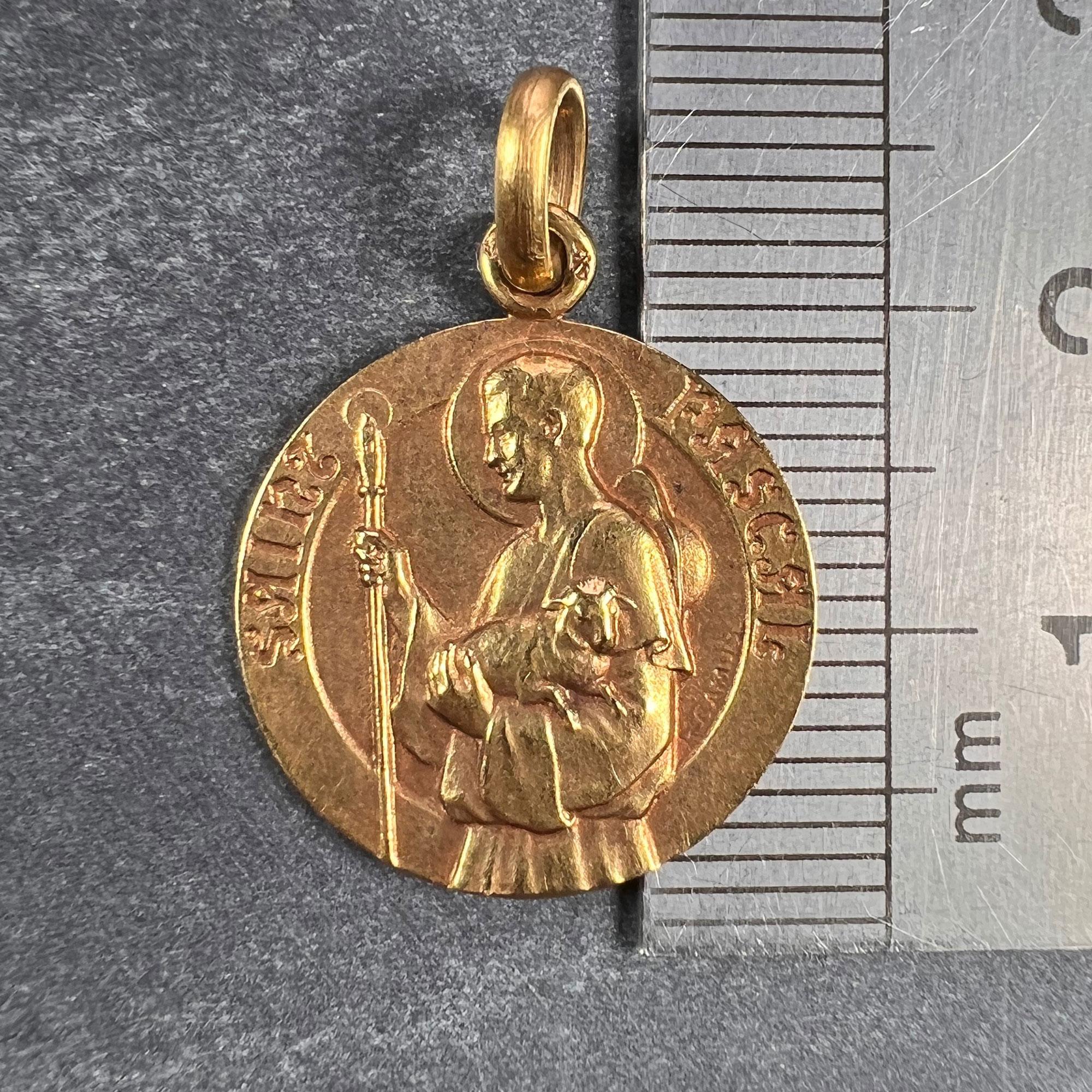 French Saint Pascal 18K Yellow Gold Charm Pendant For Sale 1